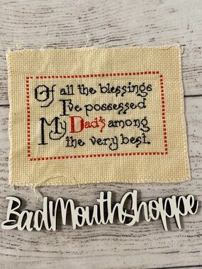 Vintage Embroidered Cross Stitch Father's Day Motto Panel